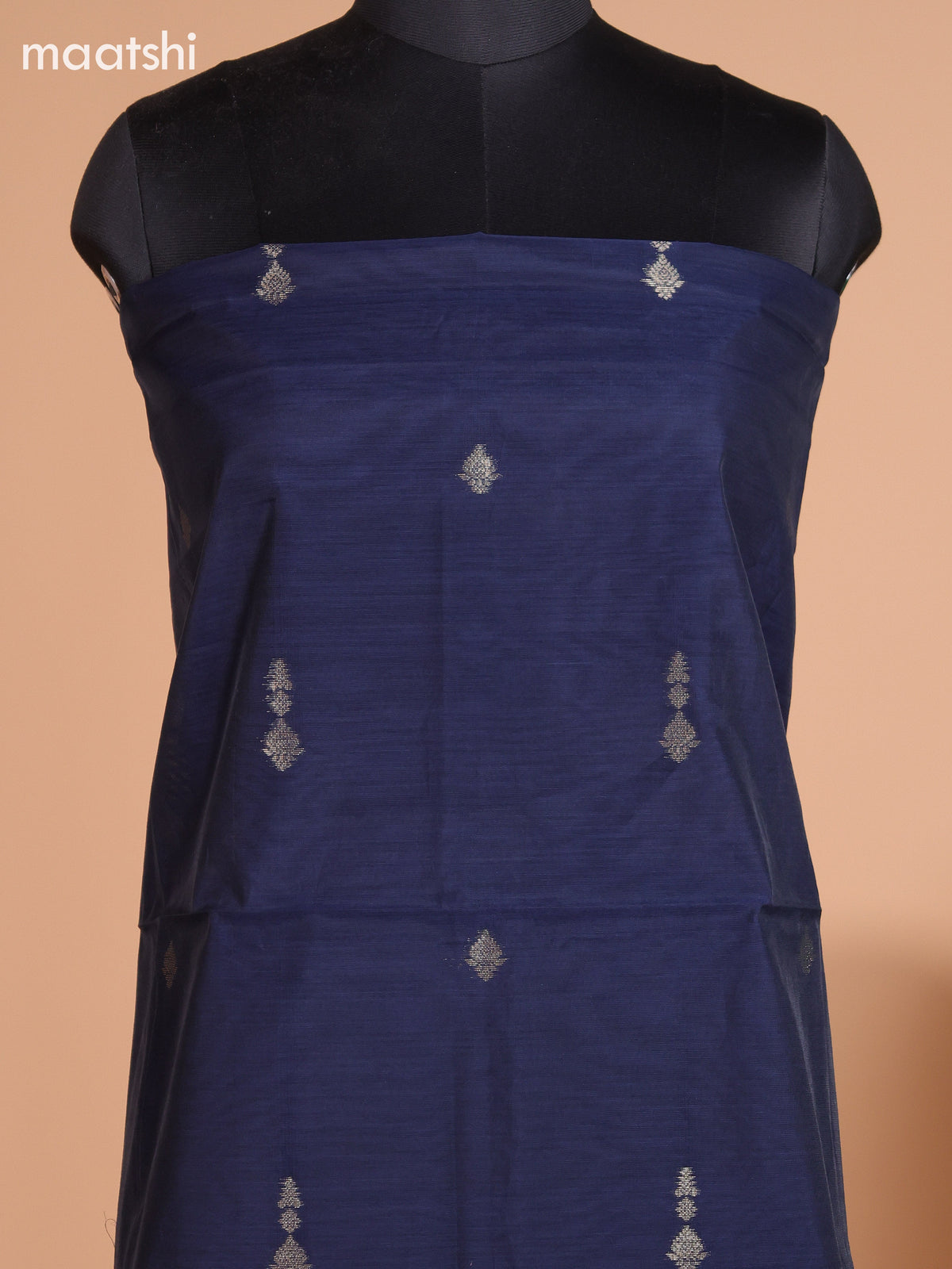 Dark Blue and Green Semi Silk Cotton Dress Material With Zari Buttas and Bottom & Dupatta