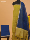 Mehendi Green and Peacock Blue Semi Silk Cotton Dress Material With Zari Buttas and Bottom & Dupatta