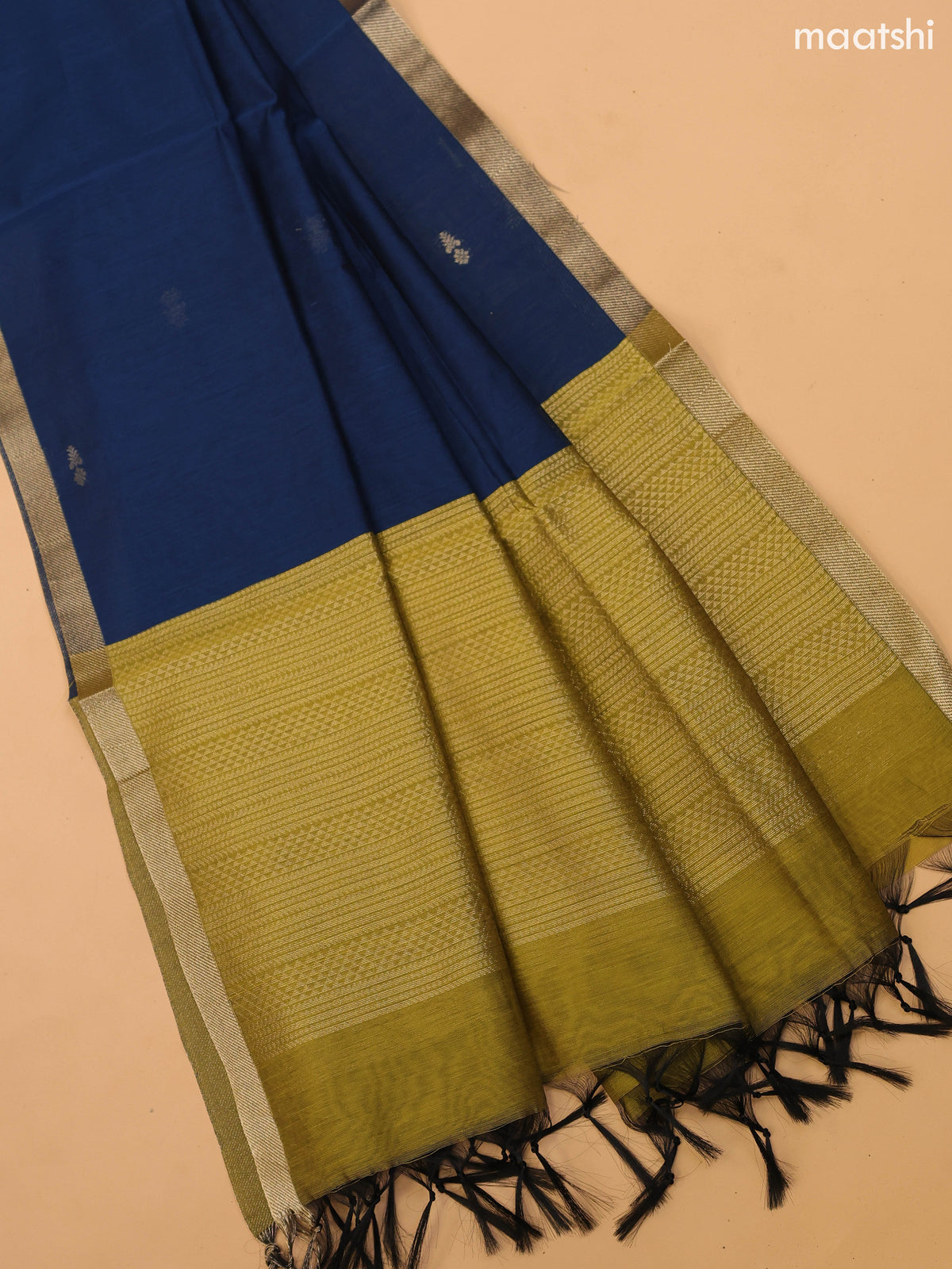 Mehendi Green and Peacock Blue Semi Silk Cotton Dress Material With Zari Buttas and Bottom & Dupatta
