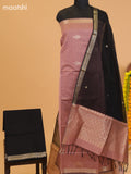 Dark Peach and Black Semi Silk Cotton Dress Material With Zari Buttas and Bottom & Dupatta