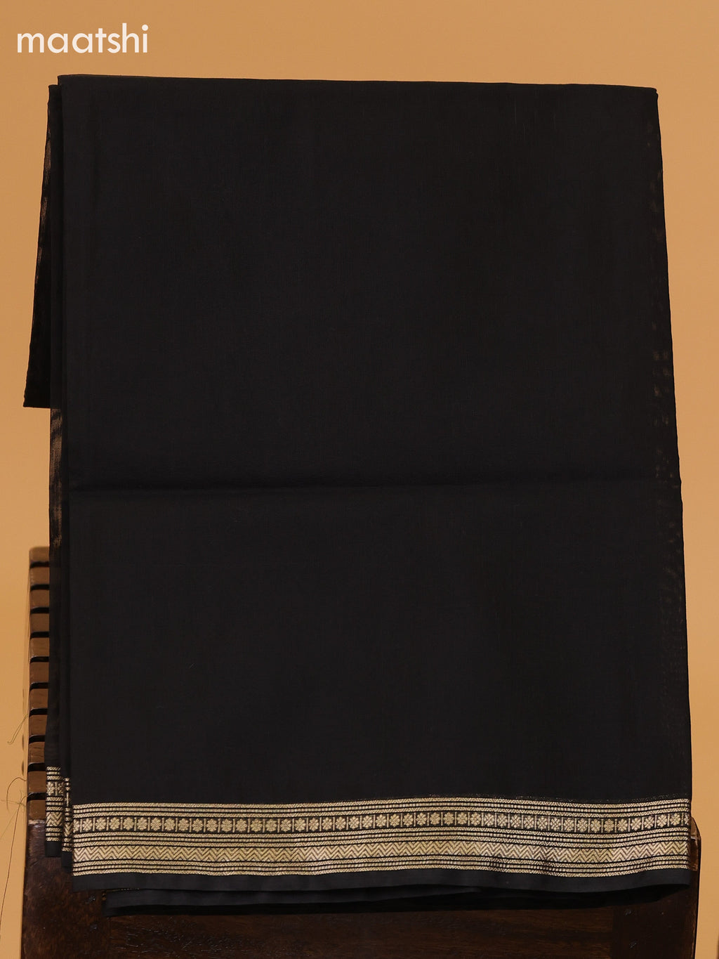 Dark Peach and Black Semi Silk Cotton Dress Material With Zari Buttas and Bottom & Dupatta