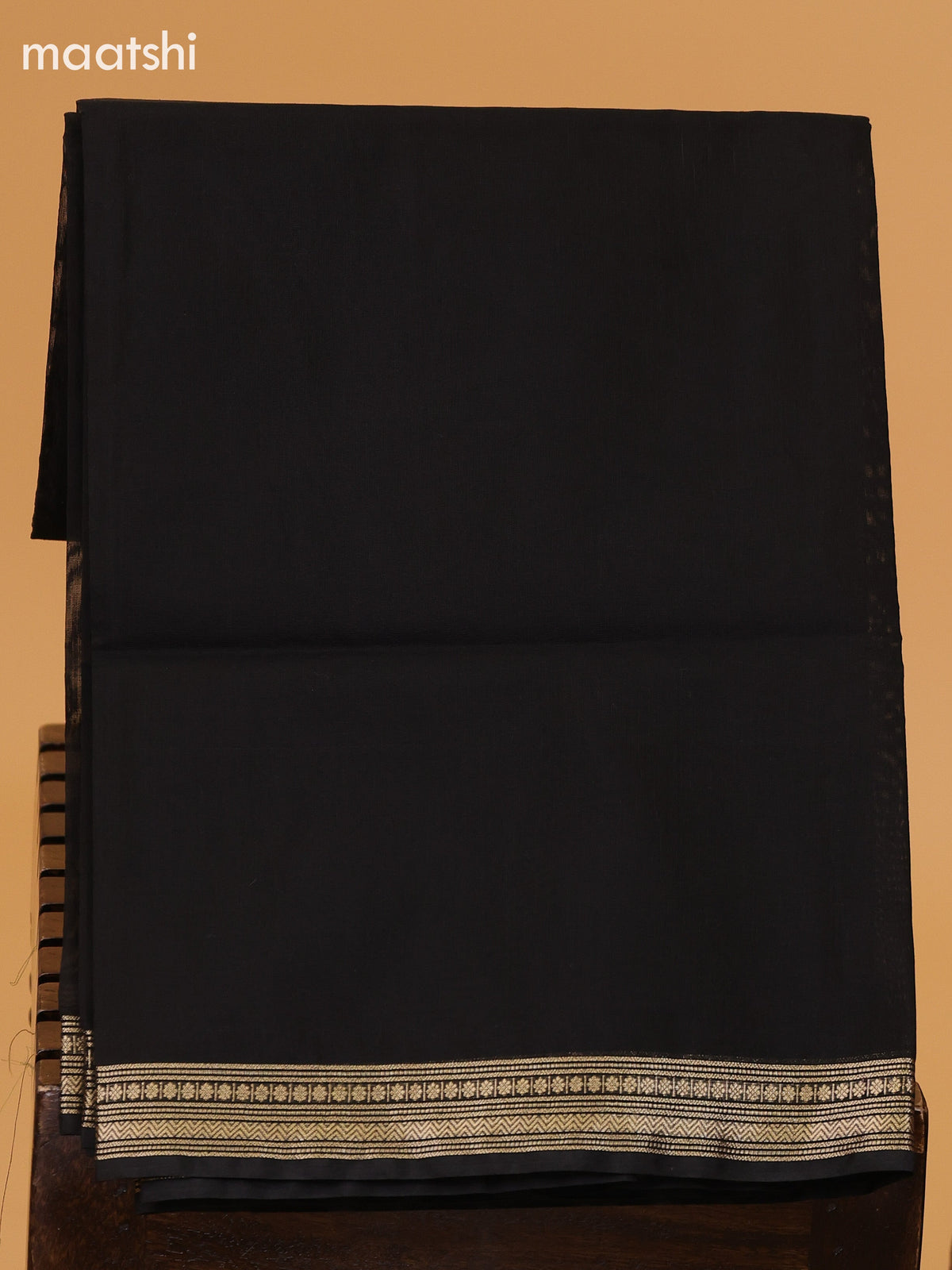 Dark Peach and Black Semi Silk Cotton Dress Material With Zari Buttas and Bottom & Dupatta