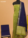 Mehendi Green and Dark Blue Semi Silk Cotton Dress Material With Zari Buttas and Bottom & Dupatta
