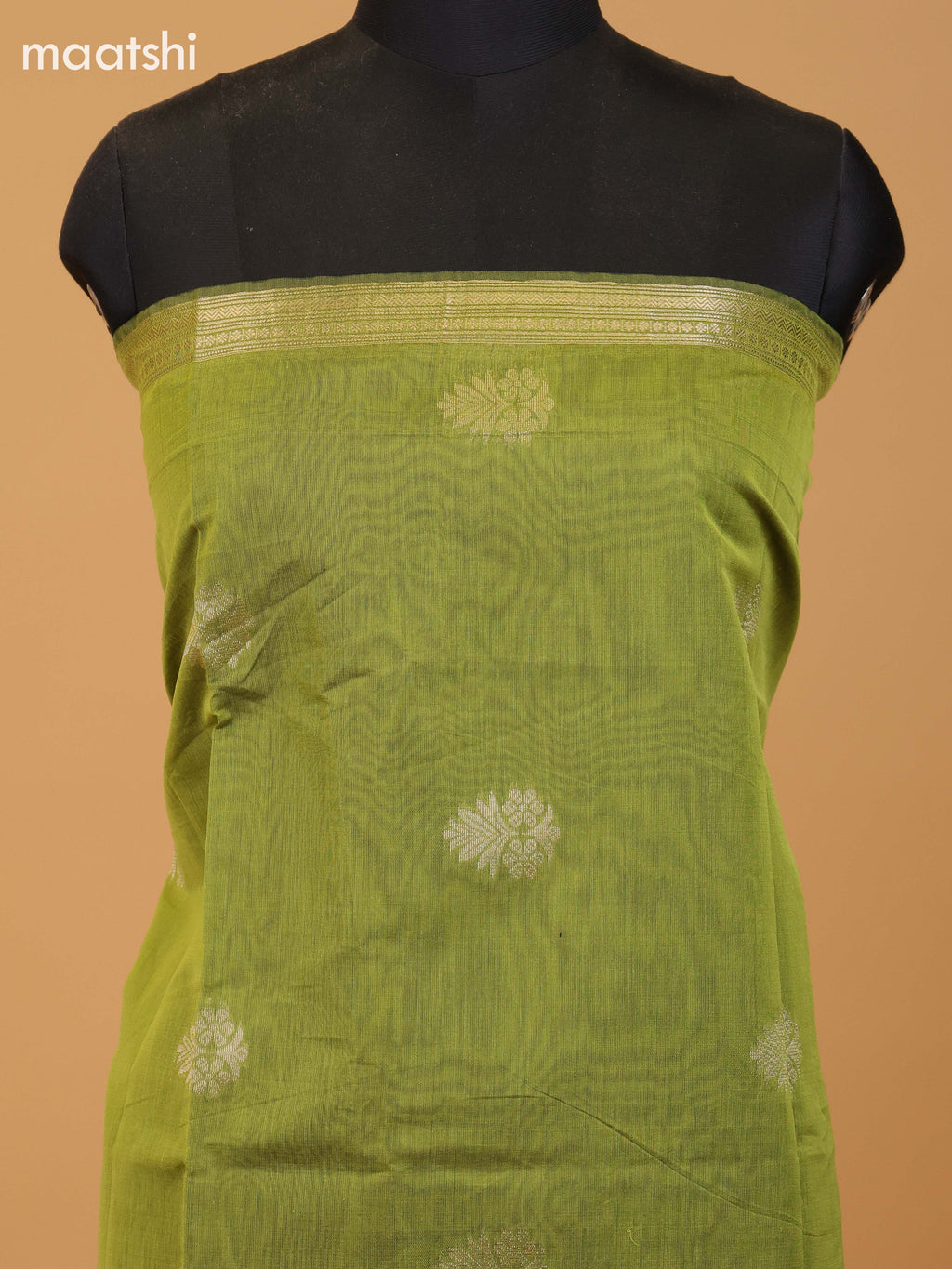 Mehendi Green and Dark Blue Semi Silk Cotton Dress Material With Zari Buttas and Bottom & Dupatta