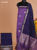 Pastel Purple and Dark Blue Semi Silk Cotton Dress Material With Zari Buttas and Bottom & Dupatta