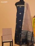 Dark Grey and Dark Sandal Semi Silk Cotton Dress Material With Zari Buttas and Bottom & Dupatta