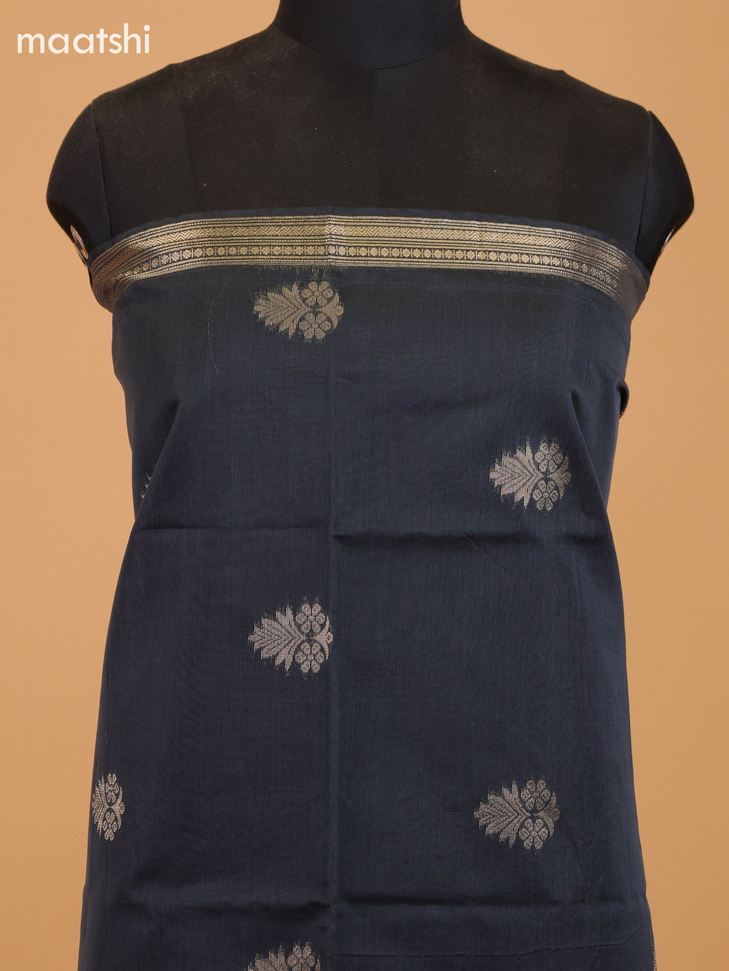 Dark Grey and Dark Sandal Semi Silk Cotton Dress Material With Zari Buttas and Bottom & Dupatta
