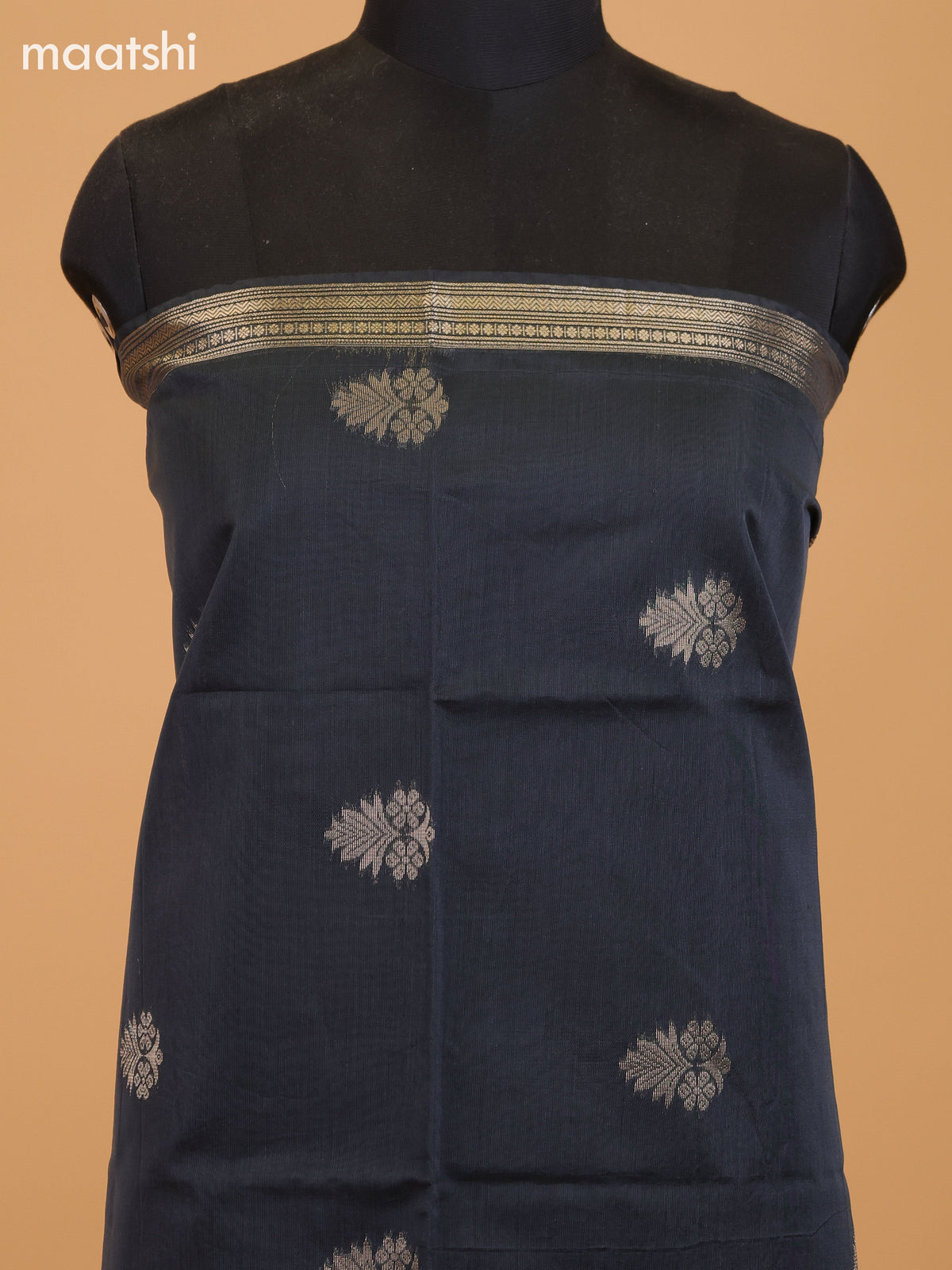 Dark Grey and Dark Sandal Semi Silk Cotton Dress Material With Zari Buttas and Bottom & Dupatta