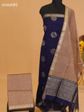 Deep Navy Blue and Dark Sandal Semi Silk Cotton Dress Material With Zari Buttas and Bottom & Dupatta