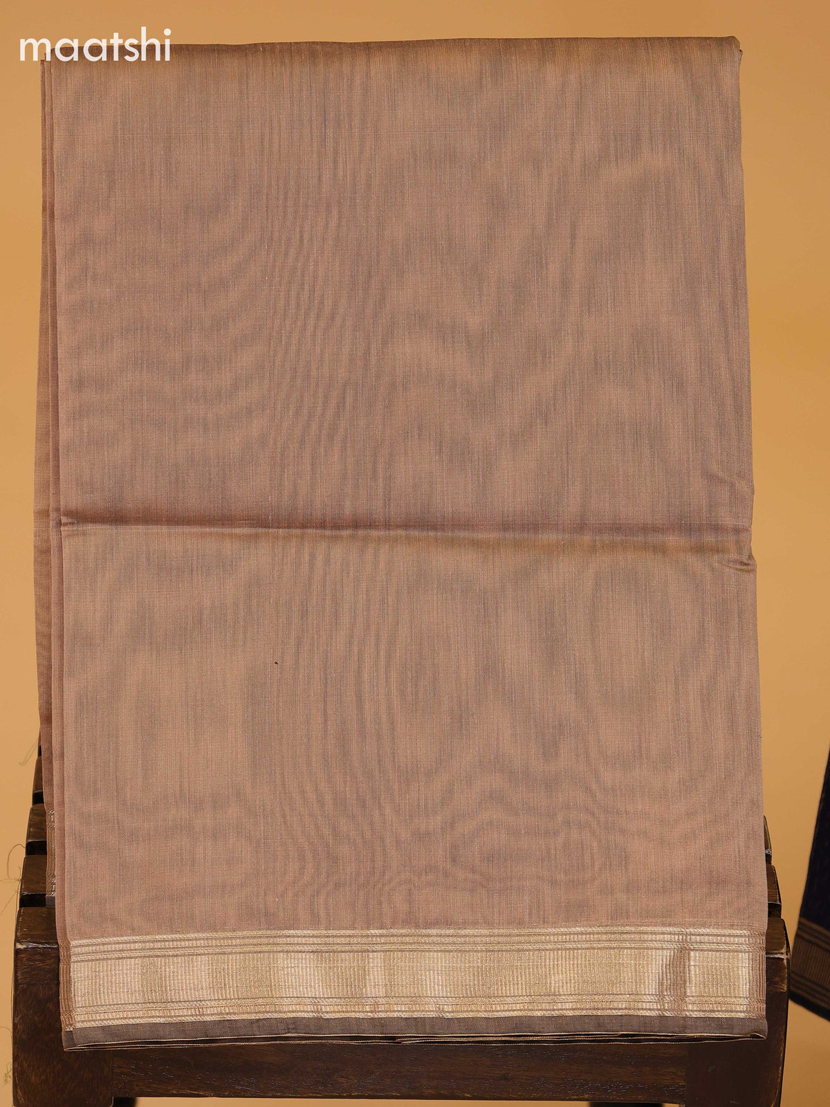 Deep Navy Blue and Dark Sandal Semi Silk Cotton Dress Material With Zari Buttas and Bottom & Dupatta