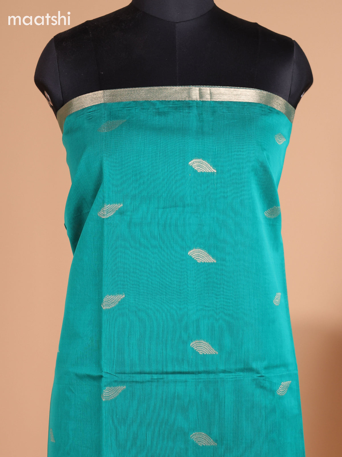 Teal Green and Deep Purple Semi Silk Cotton Dress Material With Zari Buttas and Bottom & Dupatta
