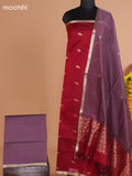 Maroon and Rosy Brown Semi Silk Cotton Dress Material With Zari Buttas and Bottom & Dupatta