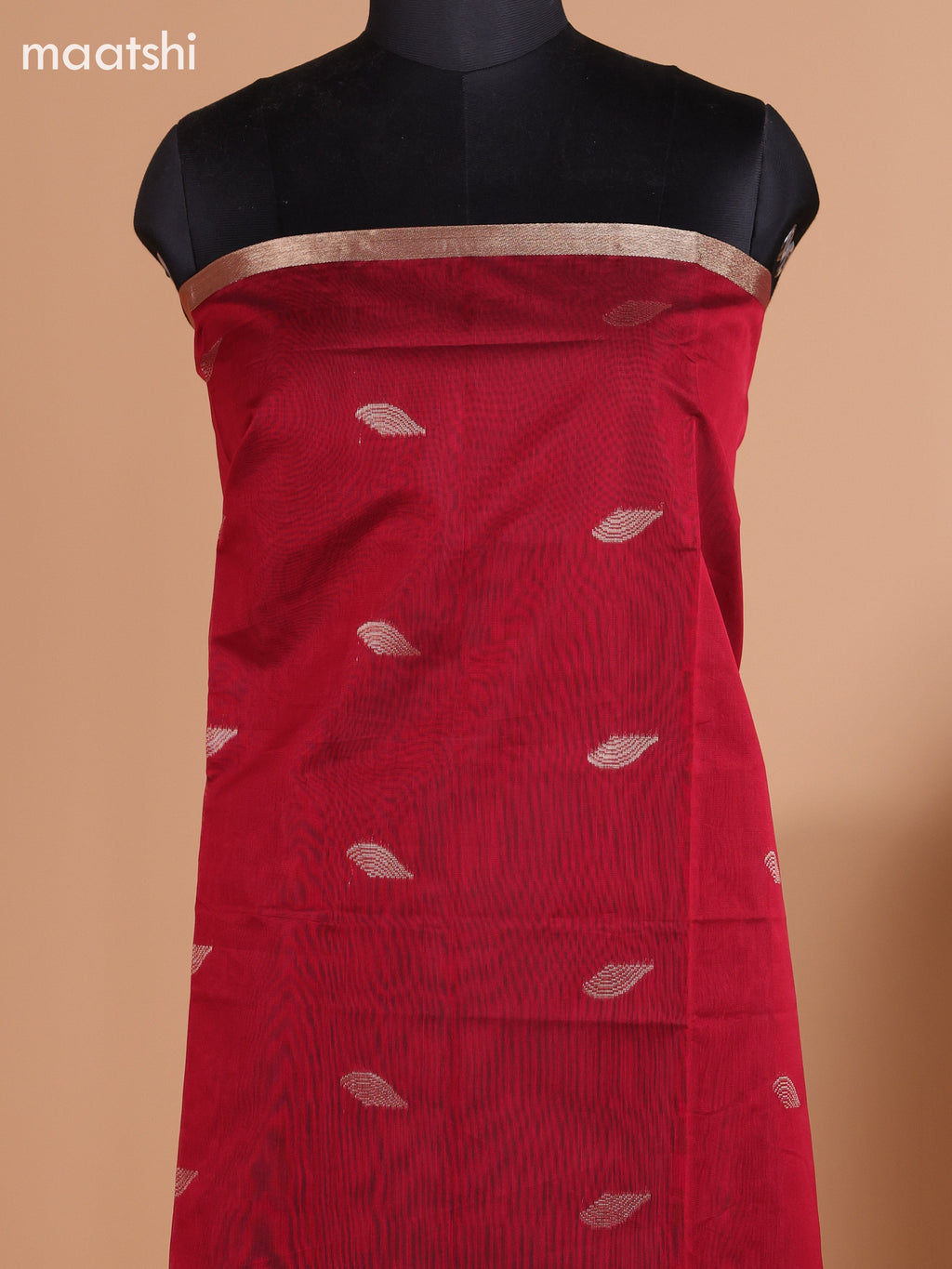 Maroon and Rosy Brown Semi Silk Cotton Dress Material With Zari Buttas and Bottom & Dupatta