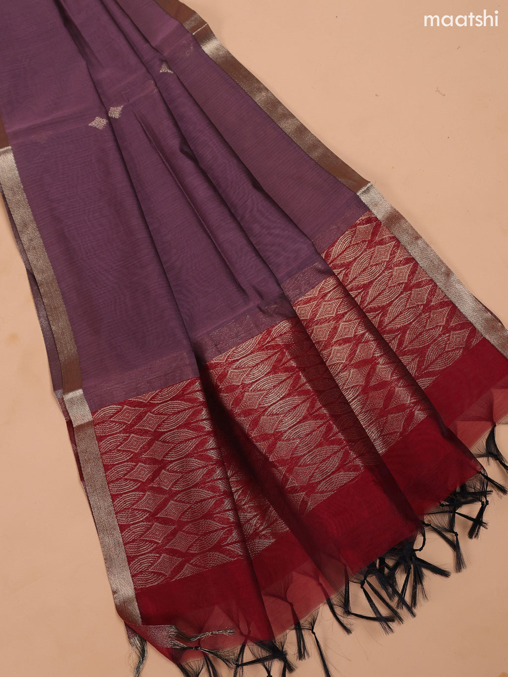 Maroon and Rosy Brown Semi Silk Cotton Dress Material With Zari Buttas and Bottom & Dupatta