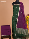 Sap Green and Purple Semi Silk Cotton Dress Material With Zari Buttas and Bottom & Dupatta