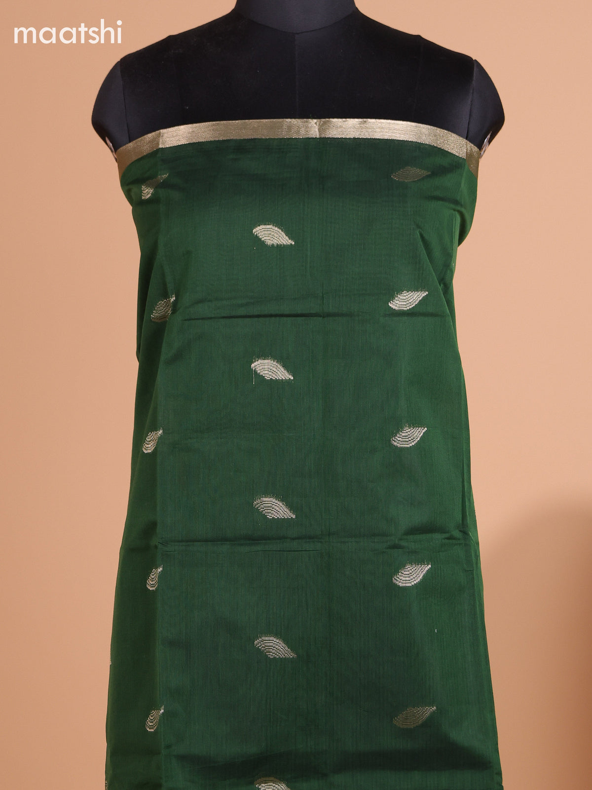 Sap Green and Purple Semi Silk Cotton Dress Material With Zari Buttas and Bottom & Dupatta