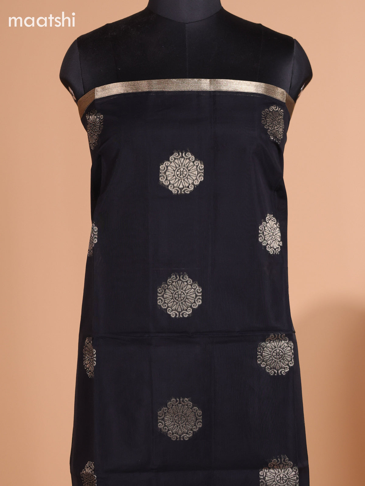 Black and Dark Mehendi Green Semi Silk Cotton Dress Material With Zari Buttas and Bottom & Dupatta