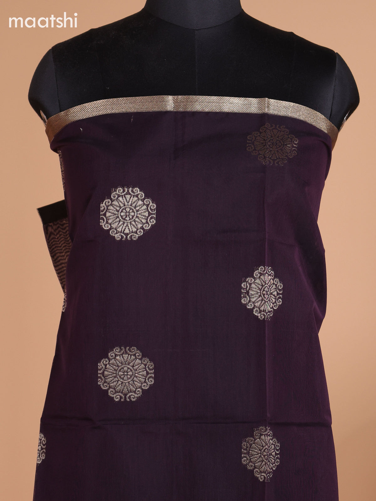 Deep Wine Shade and Dark Mehendi Green Semi Silk Cotton Dress Material With Zari Buttas and Bottom & Dupatta