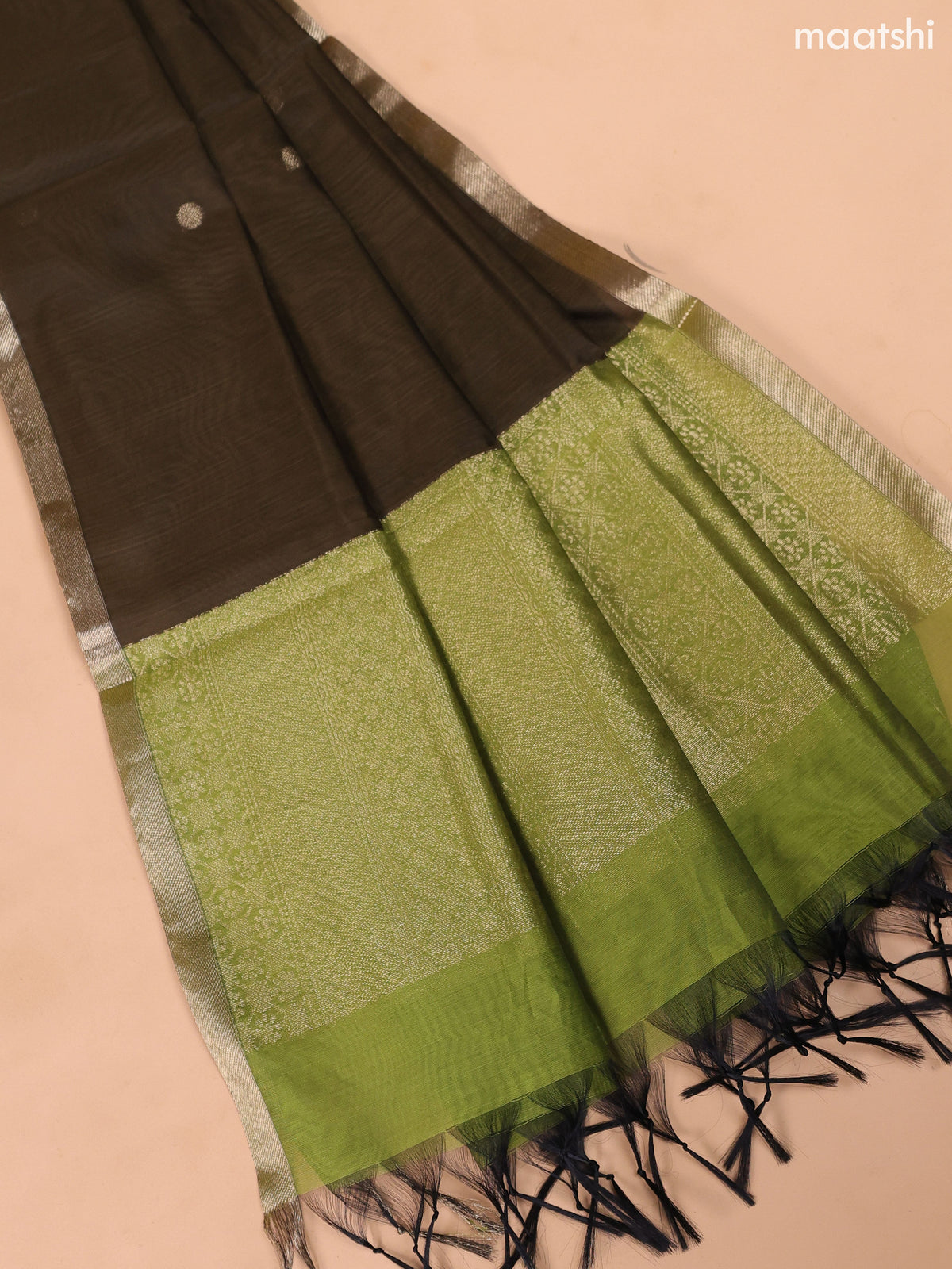 Lime Green and Dark Mehendi Green Semi Silk Cotton Dress Material With Zari Buttas and Bottom & Dupatta