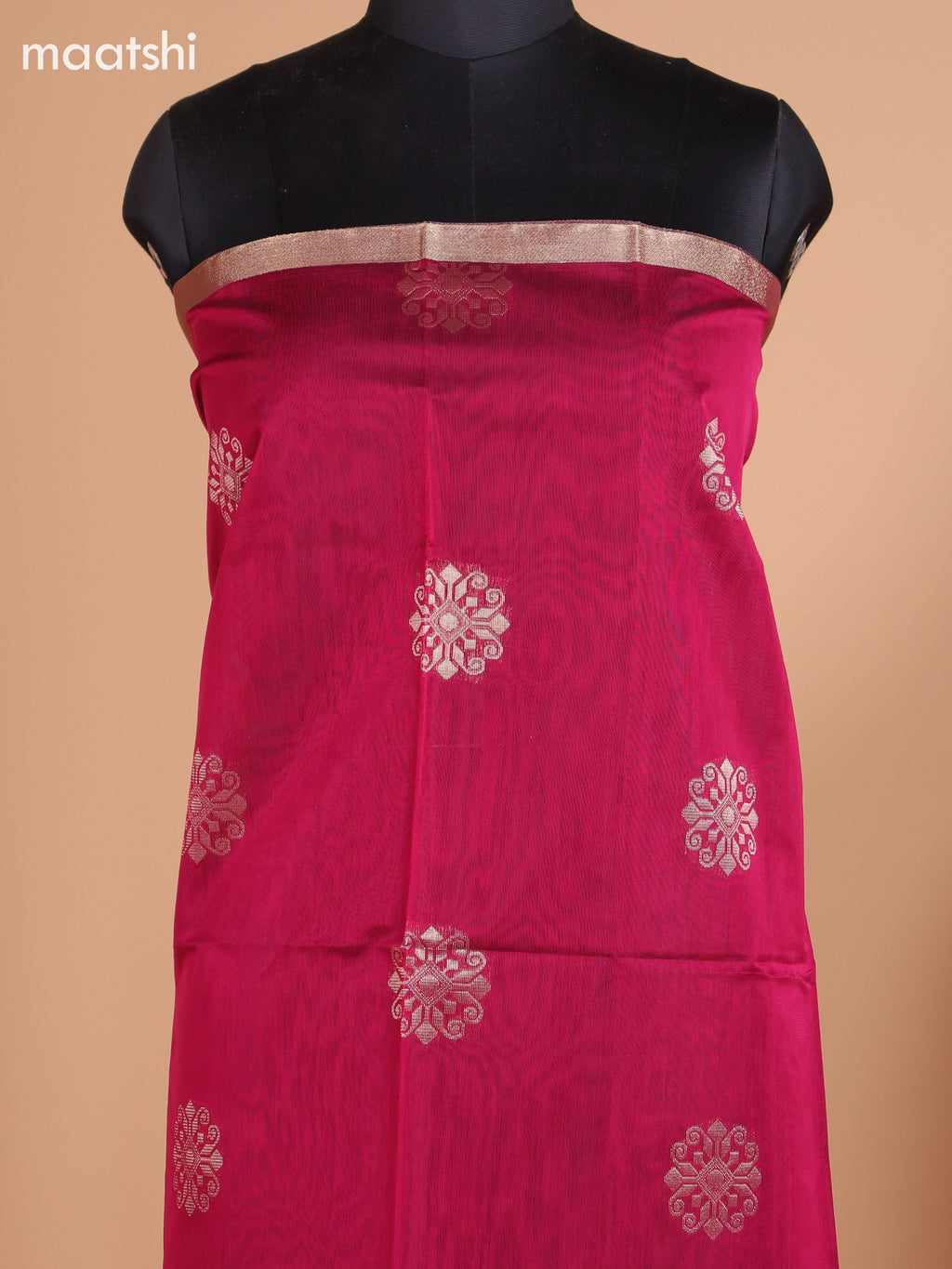 Maroon and Mehendi Green Semi Silk Cotton Dress Material With Zari Buttas and Bottom & Dupatta