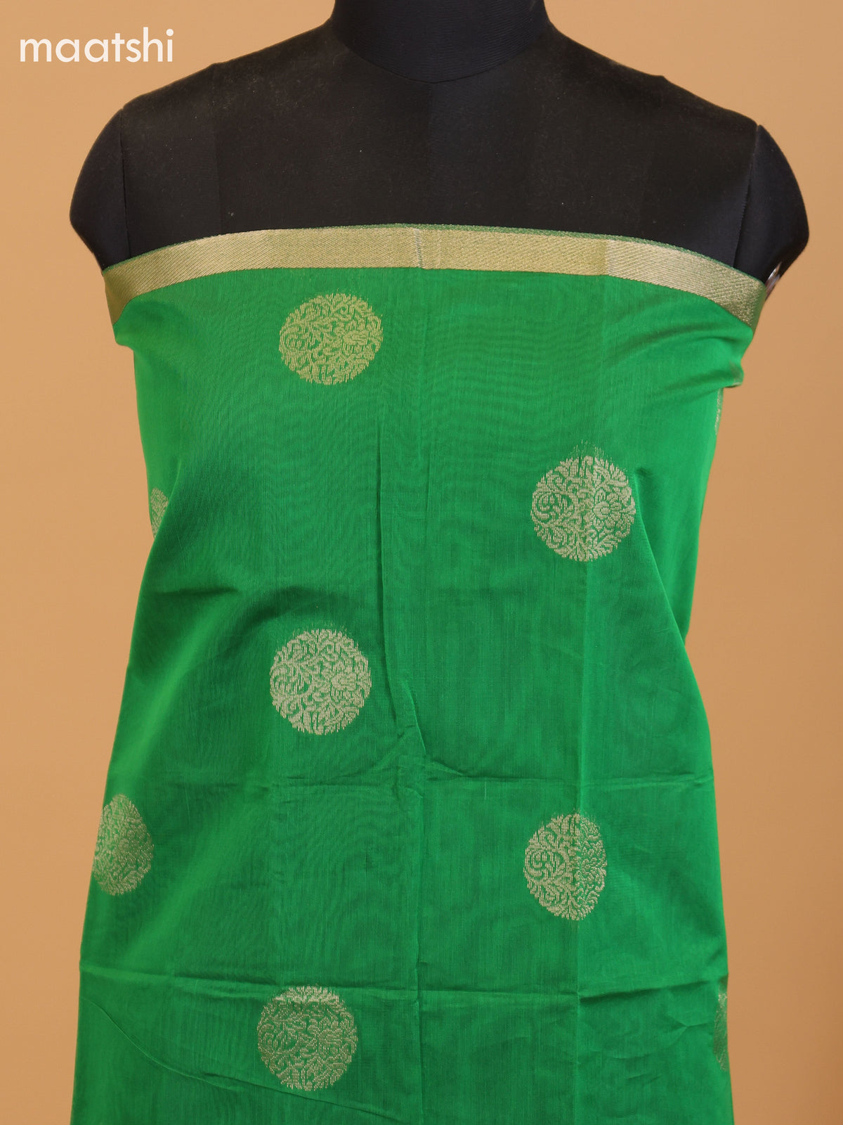 Green and Maroon Semi Silk Cotton Dress Material With Zari Buttas and Bottom & Dupatta