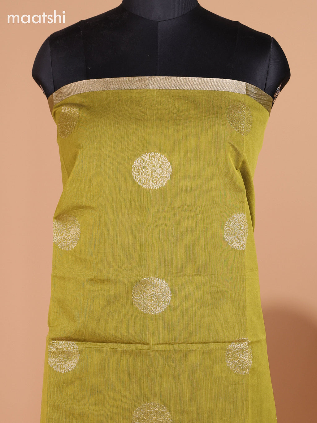Mehendi Green and Maroon Semi Silk Cotton Dress Material With Zari Buttas and Bottom & Dupatta