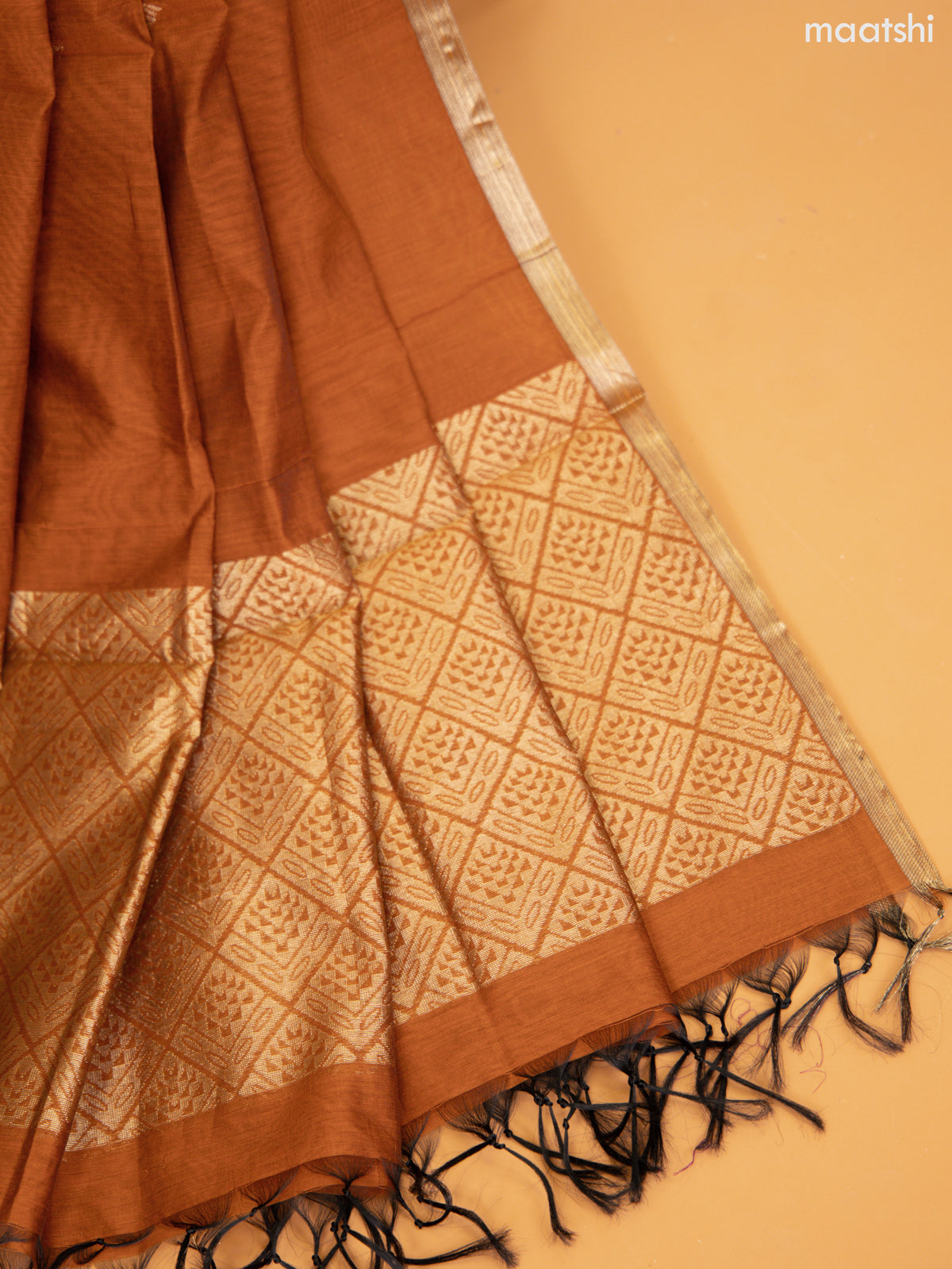 Purple and Rustic Brown Semi Silk Cotton Dress Material With Zari Buttas and Bottom & Zari Dupatta