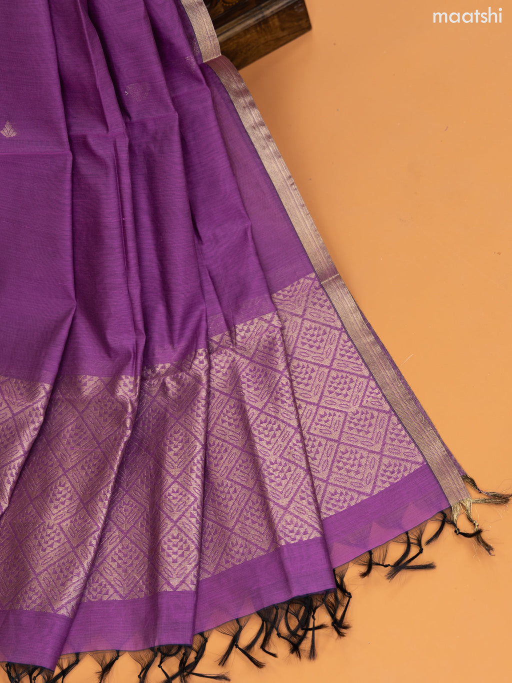 Dark Blue and Lavender Semi Silk Cotton Dress Material With Zari Buttas and Bottom & Zari Dupatta