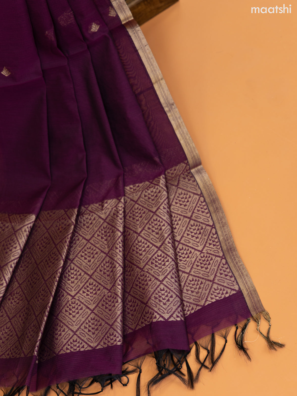 Rustic Brown and Purple Semi Silk Cotton Dress Material With Zari Buttas and Bottom & Zari Dupatta
