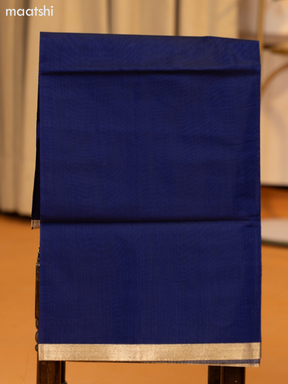 Brown and Navy Blue Semi Silk Cotton Dress Material With Zari Buttas and Bottom & Zari Dupatta