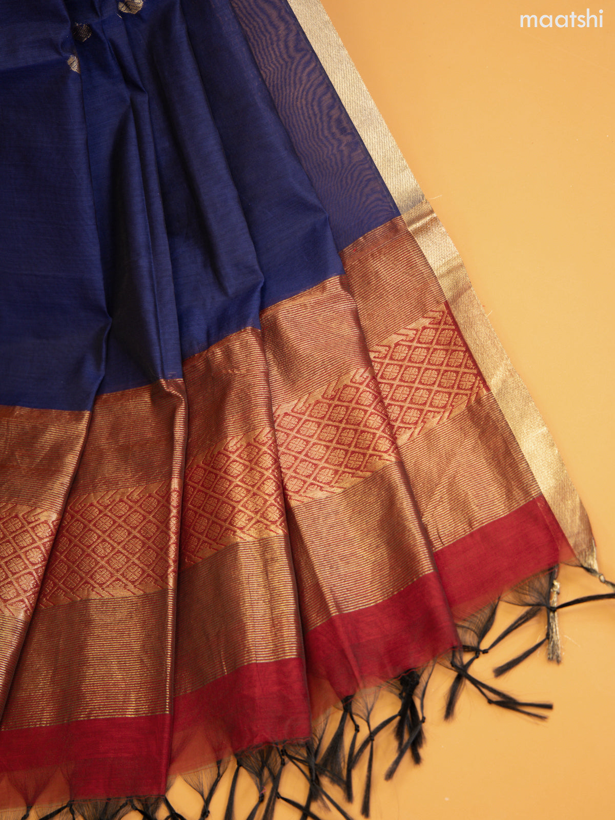 Ruby Red and Navy Blue Semi Silk Cotton Dress Material With Zari Buttas and Bottom & Zari Dupatta