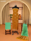 Mustard Yellow and Dual Shade Of Magenta Pink Semi Silk Cotton Dress Material With Zari Buttas and Bottom & Zari Dupatta