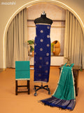 Navy Blue and Green Semi Silk Cotton Dress Material With Zari Buttas and Bottom & Zari Dupatta