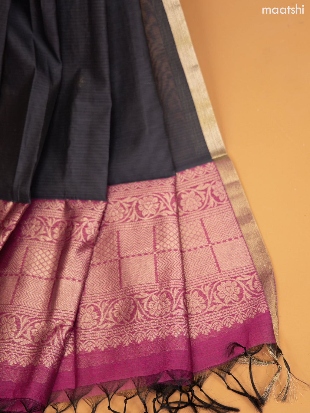 Magenta Pink and Grey Semi Silk Cotton Dress Material With Zari Buttas and Bottom & Zari Dupatta