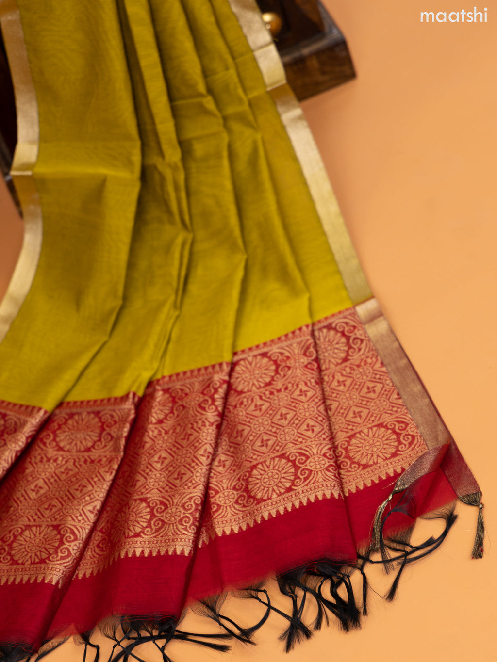 Maroon and Olive Green Semi Silk Cotton Dress Material With Zari Buttas and Bottom & Zari Dupatta