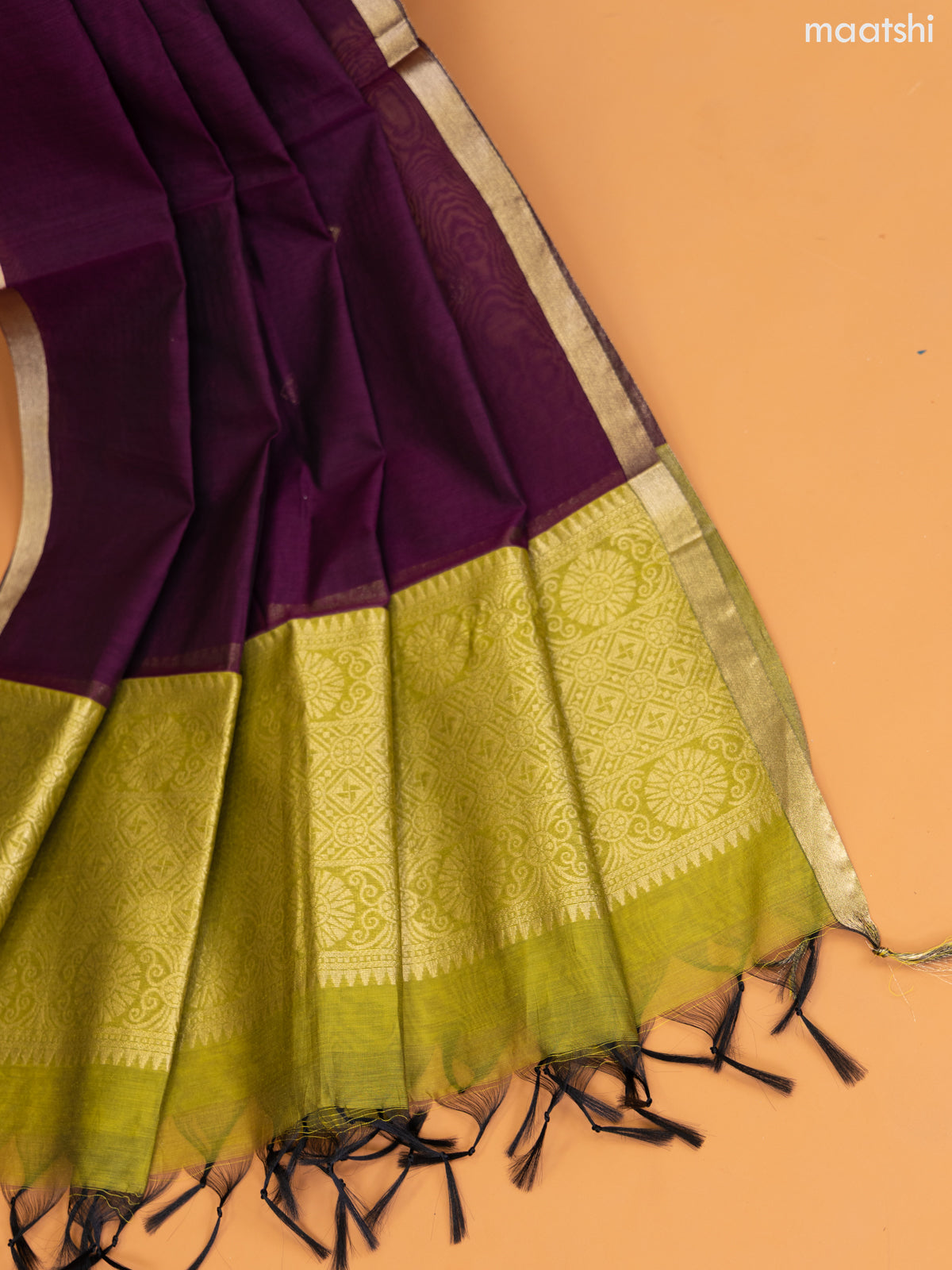 Mehendi Green and Purple Semi Silk Cotton Dress Material With Zari Buttas and Bottom & Zari Dupatta