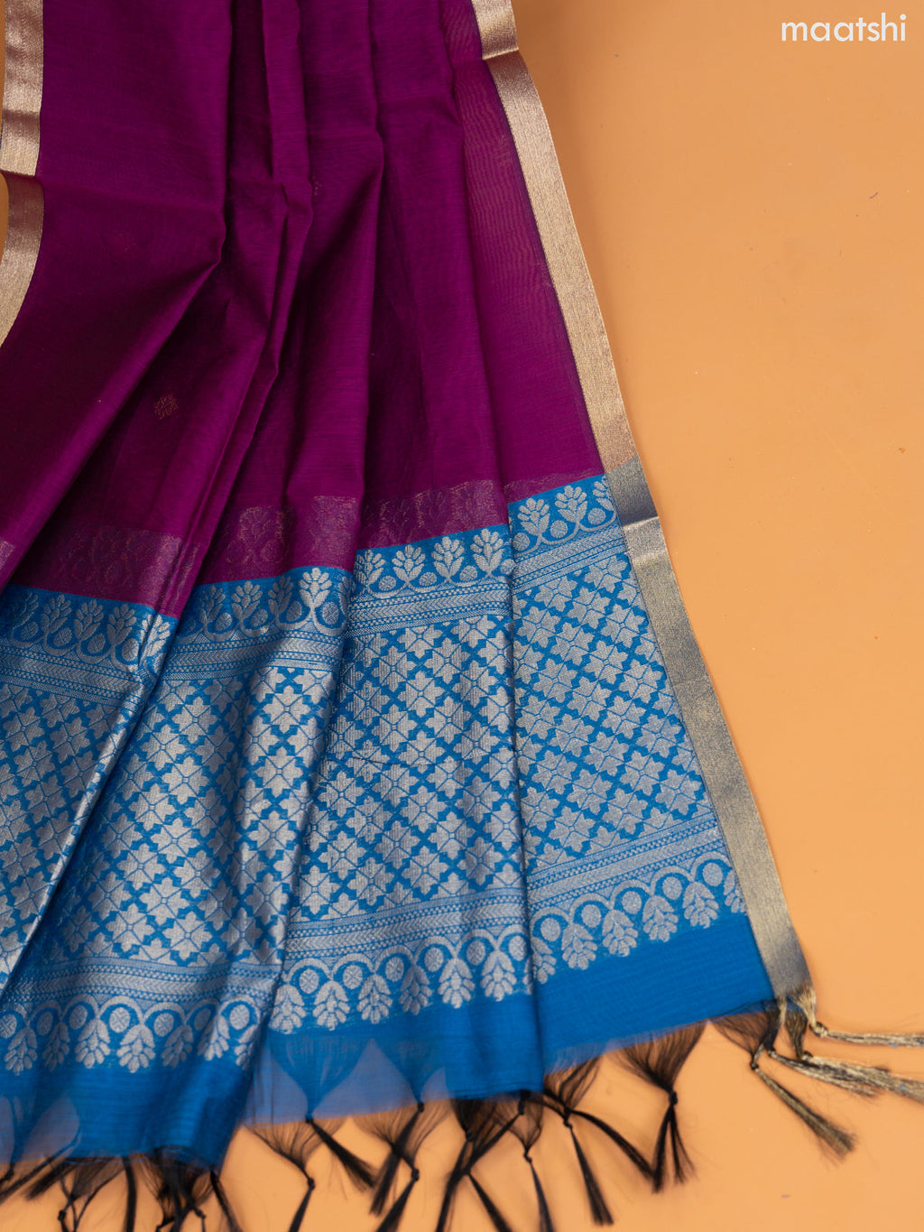 Peacock Blue and Magenta Pink Semi Silk Cotton Dress Material With Zari Buttas and Bottom & Zari Dupatta