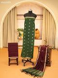 Sap Green and Maroon Semi Silk Cotton Dress Material With Zari Buttas and Bottom & Zari Dupatta