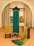Green and Sandal Semi Silk Cotton Dress Material With Zari Buttas and Bottom & Zari Dupatta
