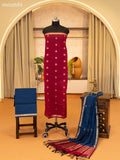 Maroon and Blue Semi Silk Cotton Dress Material With Zari Buttas and Bottom & Zari Dupatta