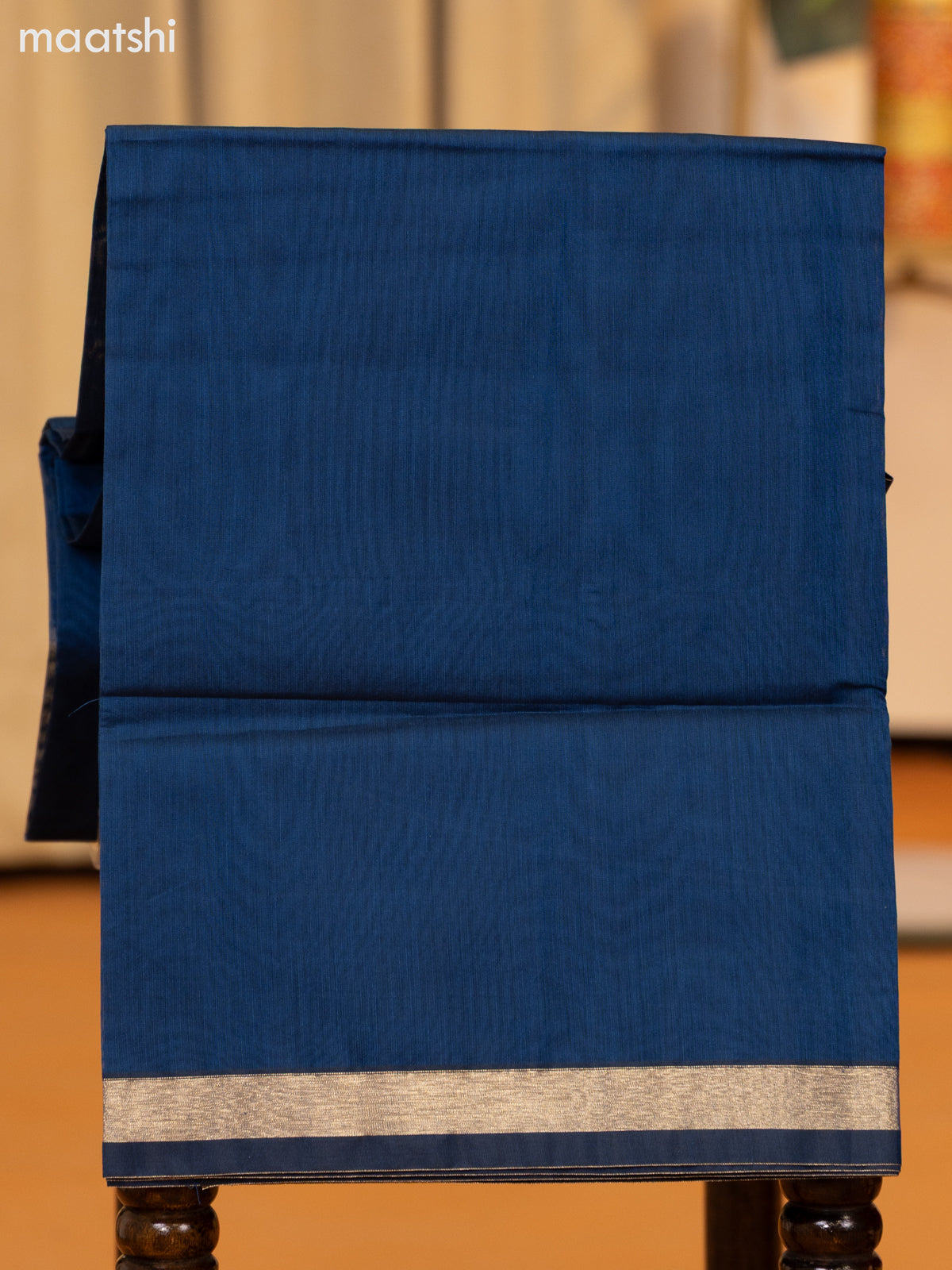 Maroon and Blue Semi Silk Cotton Dress Material With Zari Buttas and Bottom & Zari Dupatta