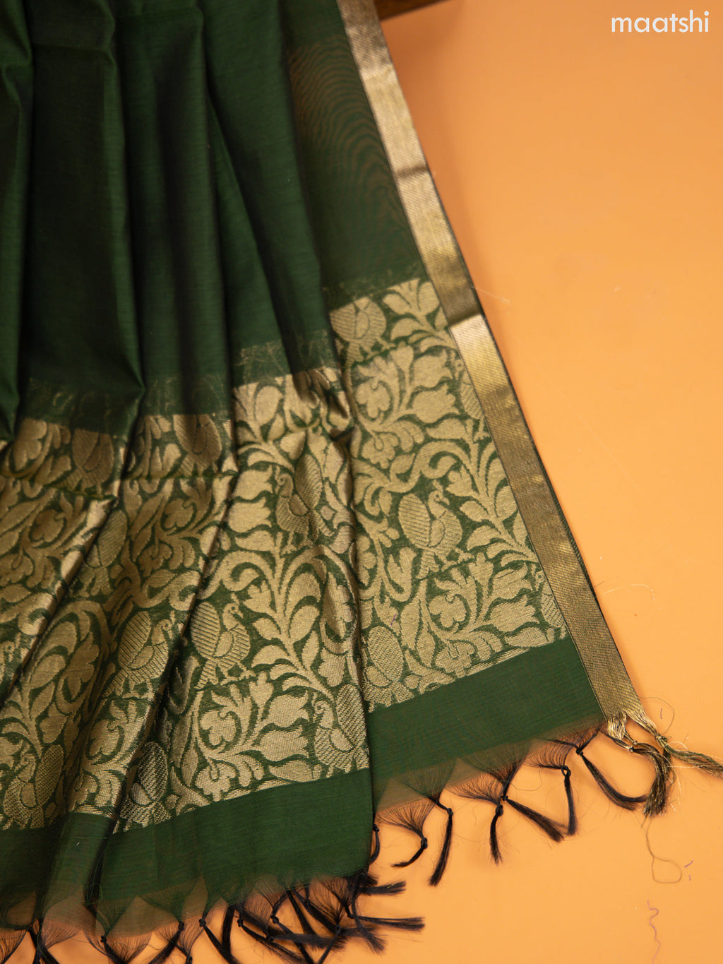 Biege and Green Semi Silk Cotton Dress Material With Zari Buttas and Bottom & Zari Dupatta