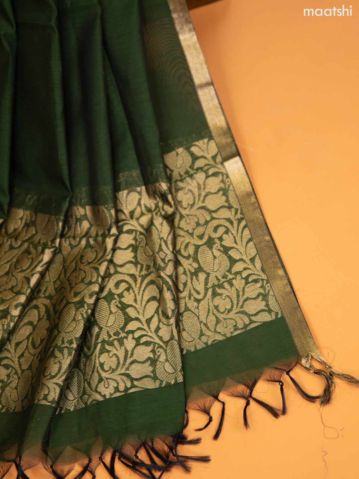Biege and Green Semi Silk Cotton Dress Material With Zari Buttas and Bottom & Zari Dupatta