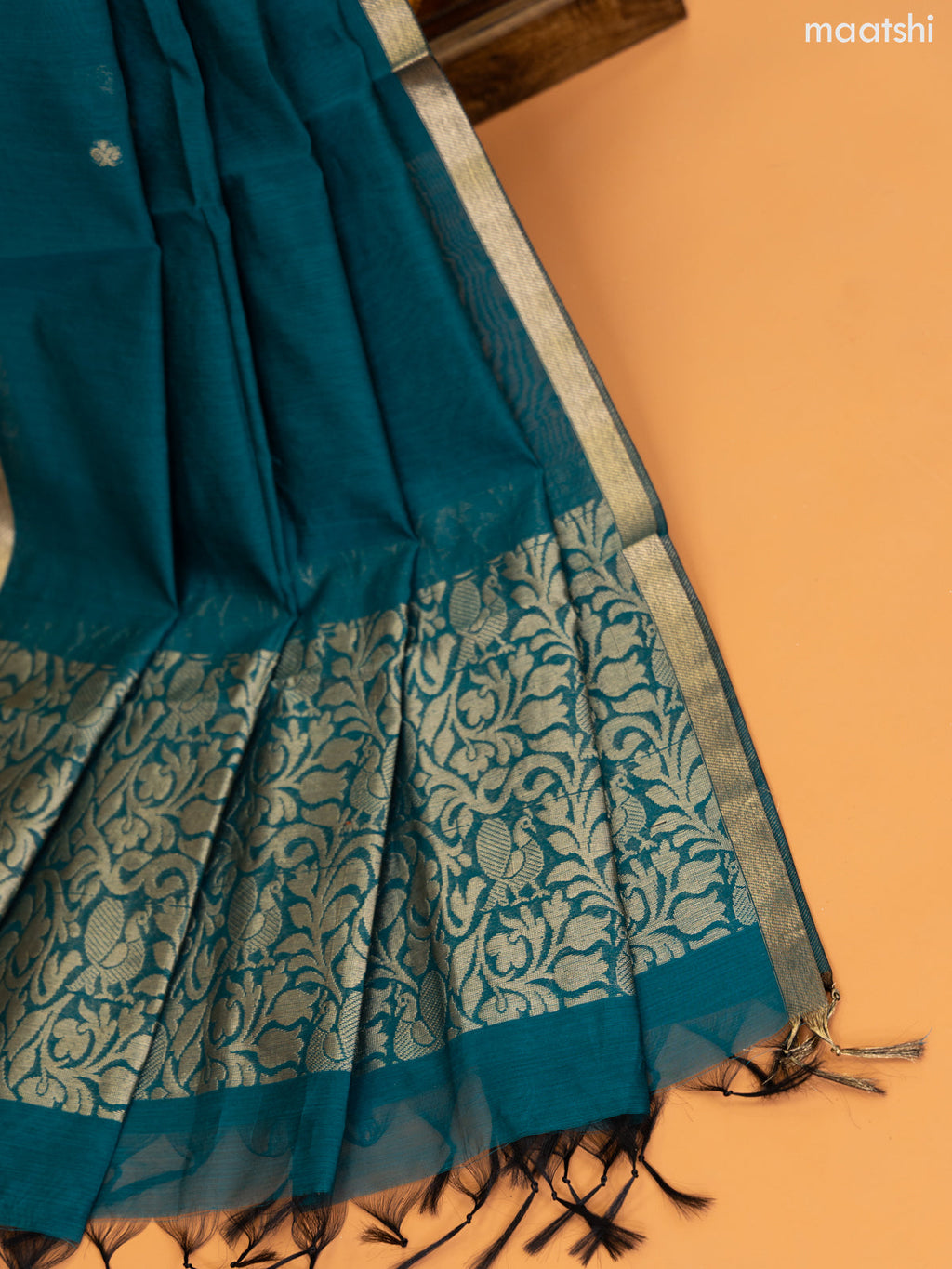 Mustard Yellow and Peacock Green Semi Silk Cotton Dress Material With Zari Buttas and Bottom & Zari Dupatta