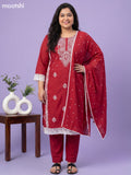 Maroon Cotton Chikankari Embroidery Work Straight Suit