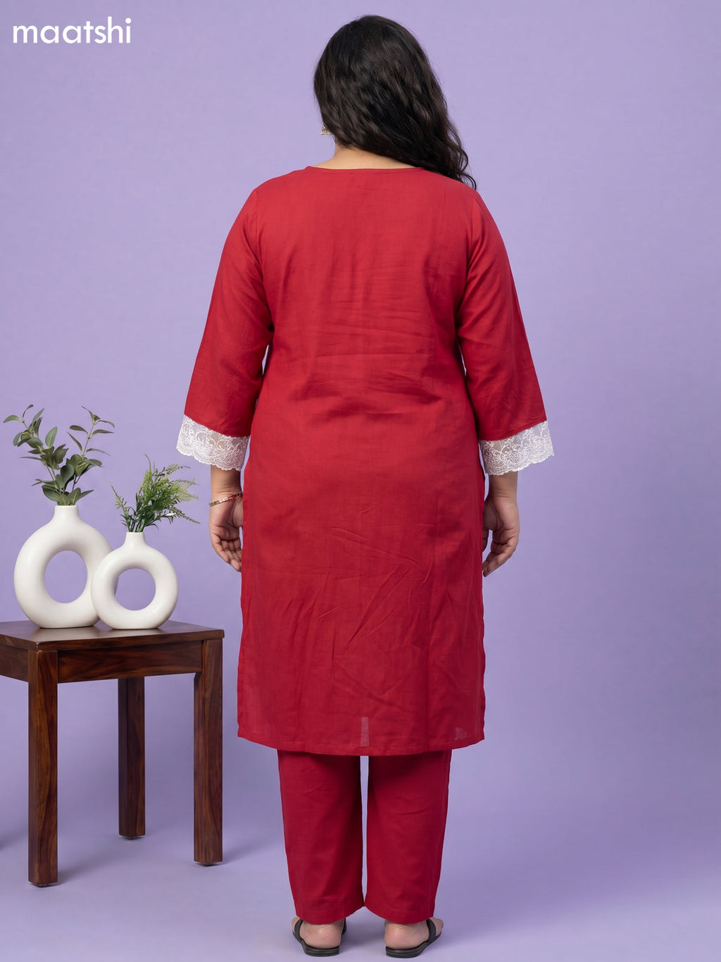 Maroon Cotton Chikankari Embroidery Work Straight Suit
