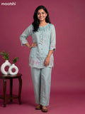 Pastel Green Mul Chanderi Embroidery Work Short Co-Ord Set