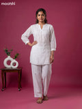 Off White Cotton Embroidery Work Short Co-Ord Set