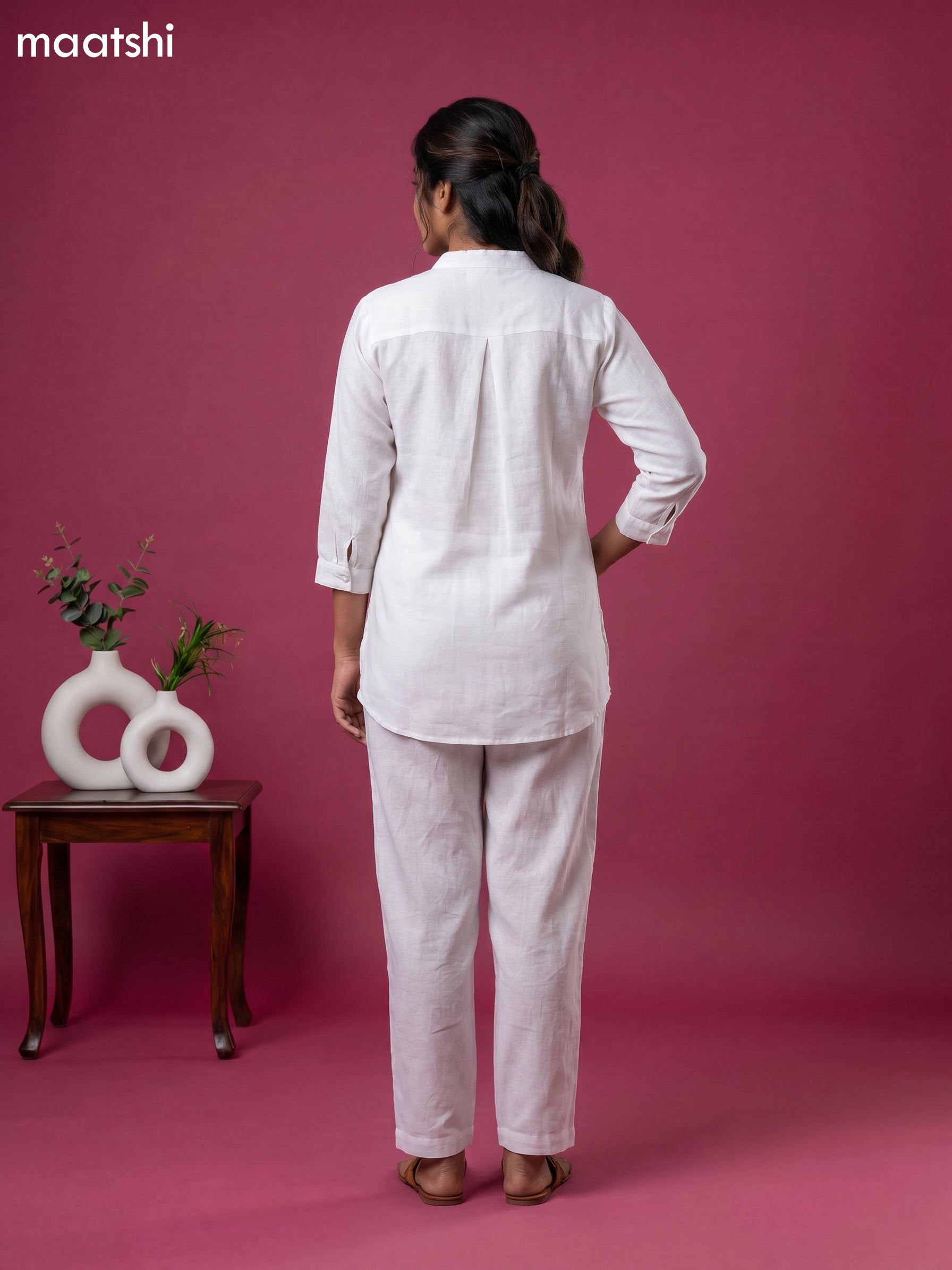 Off White Cotton Embroidery Work Short Co-Ord Set