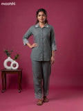 Dark Grey Cotton Embroidery Work Short Co-Ord Set